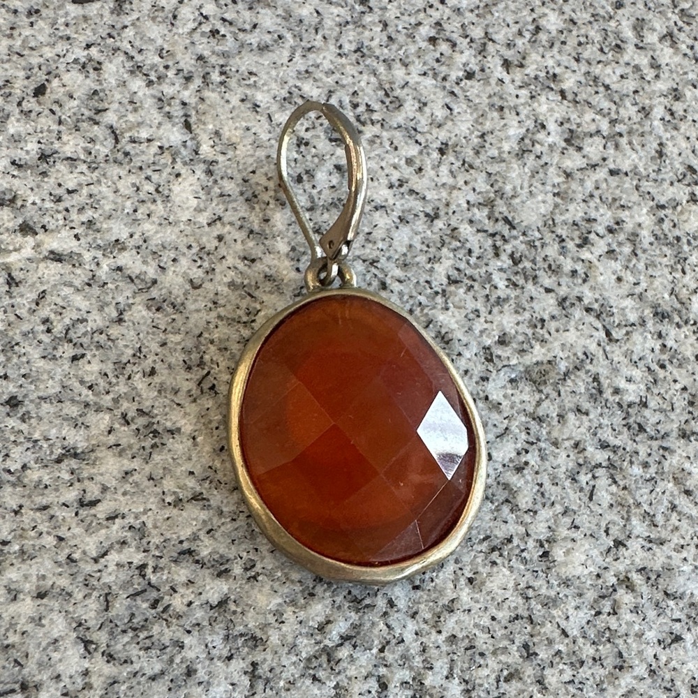 Sterling silver pendant Orange faceted sparkly  stone